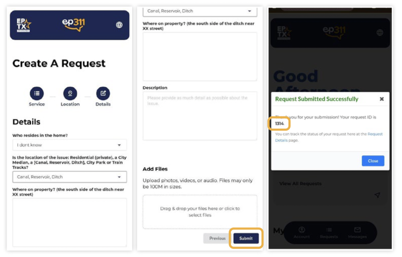 Create a Request Mobile View