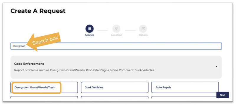 service request search box