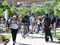People in a group on bikes
