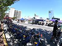 Bikes lined up together in a row