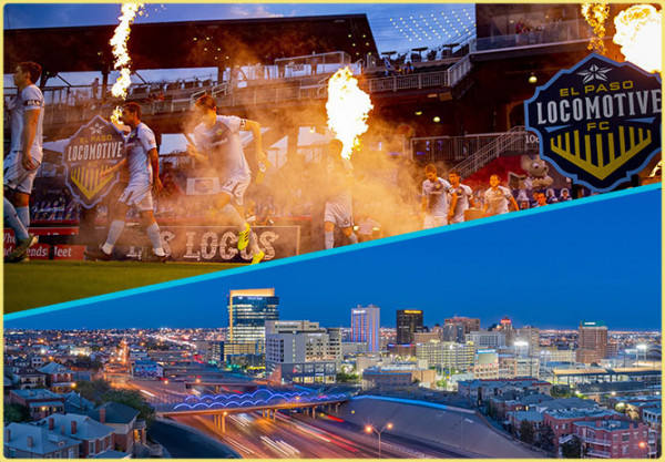 Locos soccer team and el paso city skyline