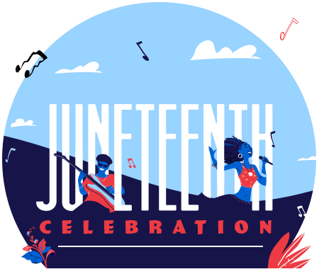 Cartoon graphic of people celebrating.