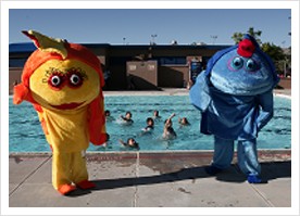 Gus and goldie at the pool