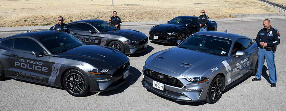 Police officers standing by police cars